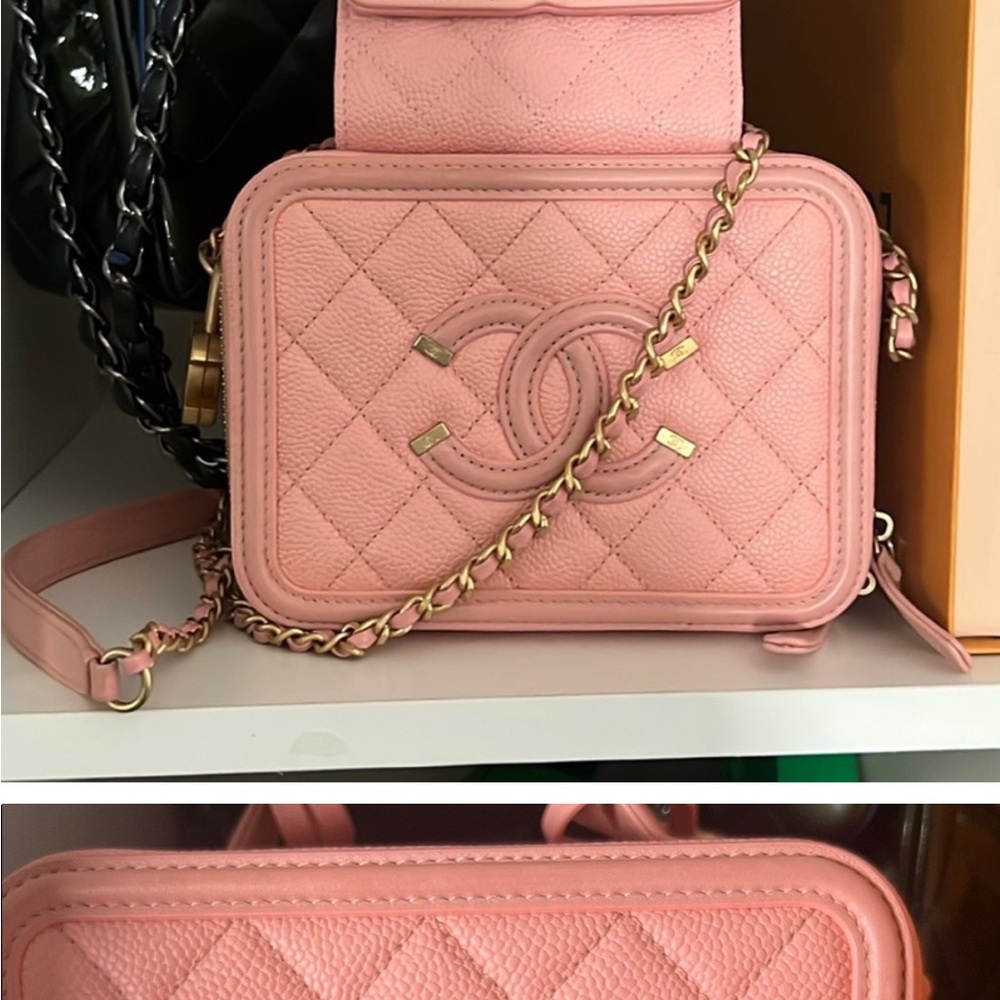 CHANEL Pink Quilted Vanity Camera Crossbody Bag with Matching Wallet